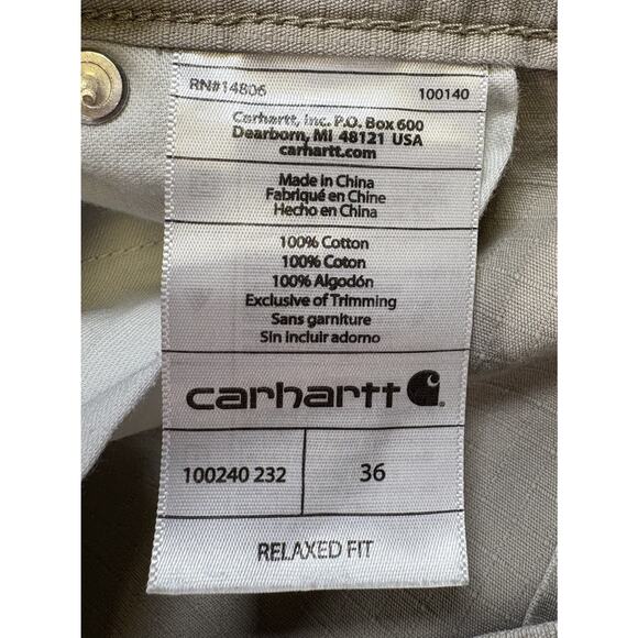 Carhartt Shorts Adult 36 Light Beige Relaxed Fit Work RN#14806 Men’s 10-inch - Picture 8 of 10
